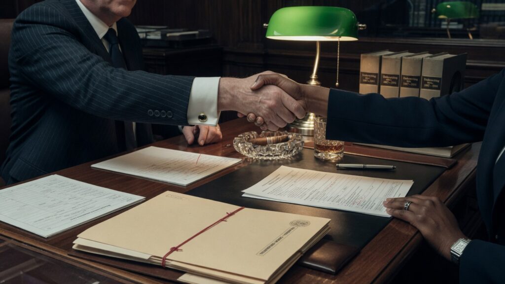 Handshake across an underwriting desk