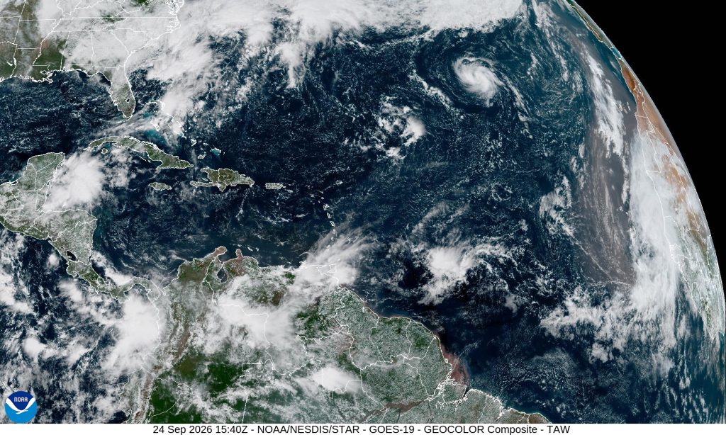 GOES geocolor image of the tropical Atlantic basin