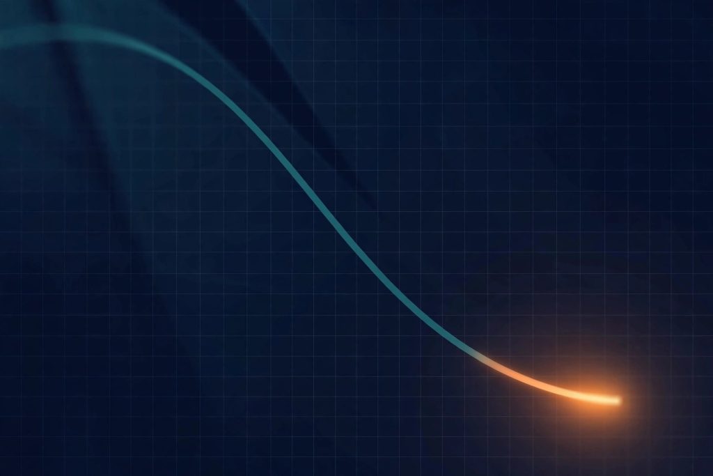 Abstract exceedance-probability curve chart in navy and teal over a faint grid